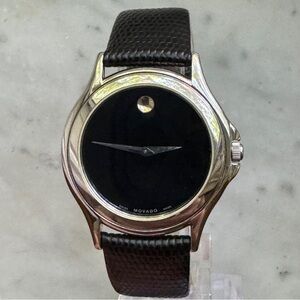 Movado Museum Dial Mens Watch w/ New Battery and Leather Strap